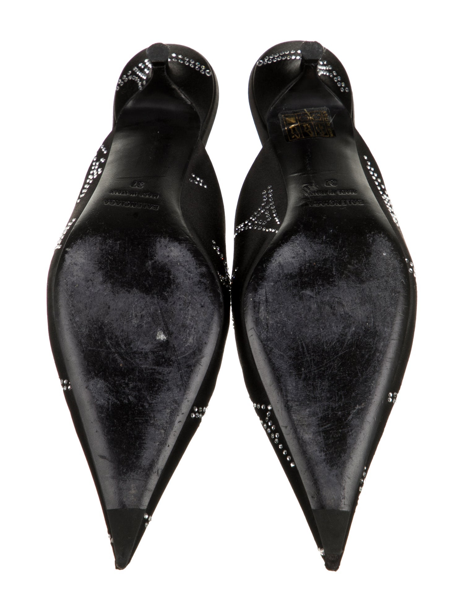 Balenciaga Satin Crystal Embellishments Mules